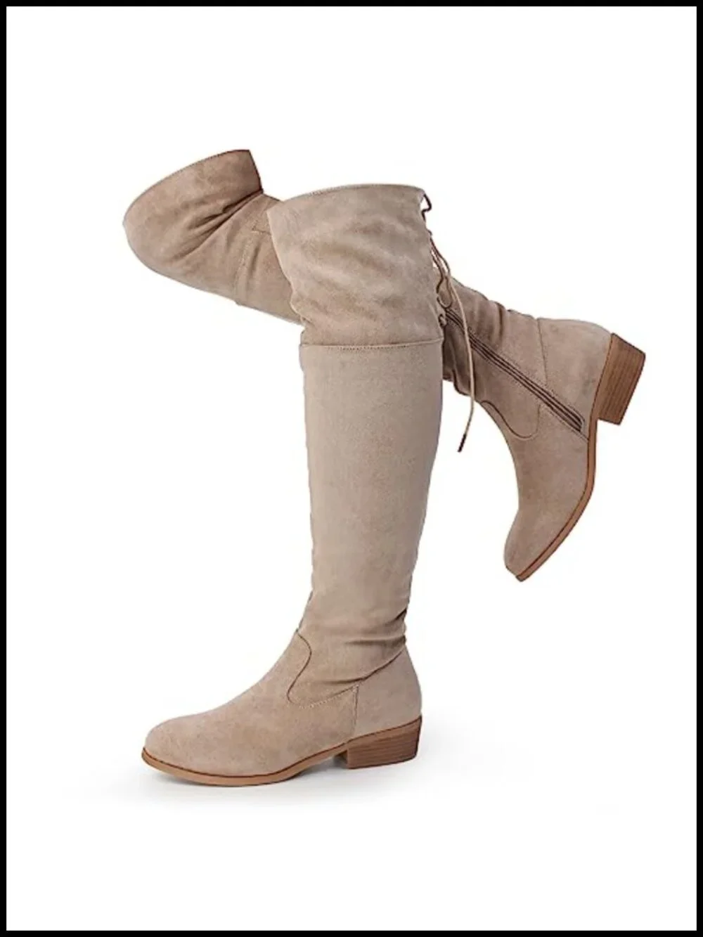 Over the Knee Boots Faux Suede Low Heel Block Heel Round Toe Zip